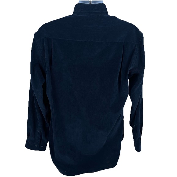 Vintage‎ 90s Corduroy Shirt Men's Medium Dark Blue Basic Options Long Sleeve - Picture 5 of 8
